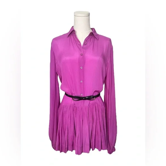 Purple Silk Mini Dress Karina Grimaldi Constance Solid Women Size XS Sm NO BELT - Picture 5 of 16